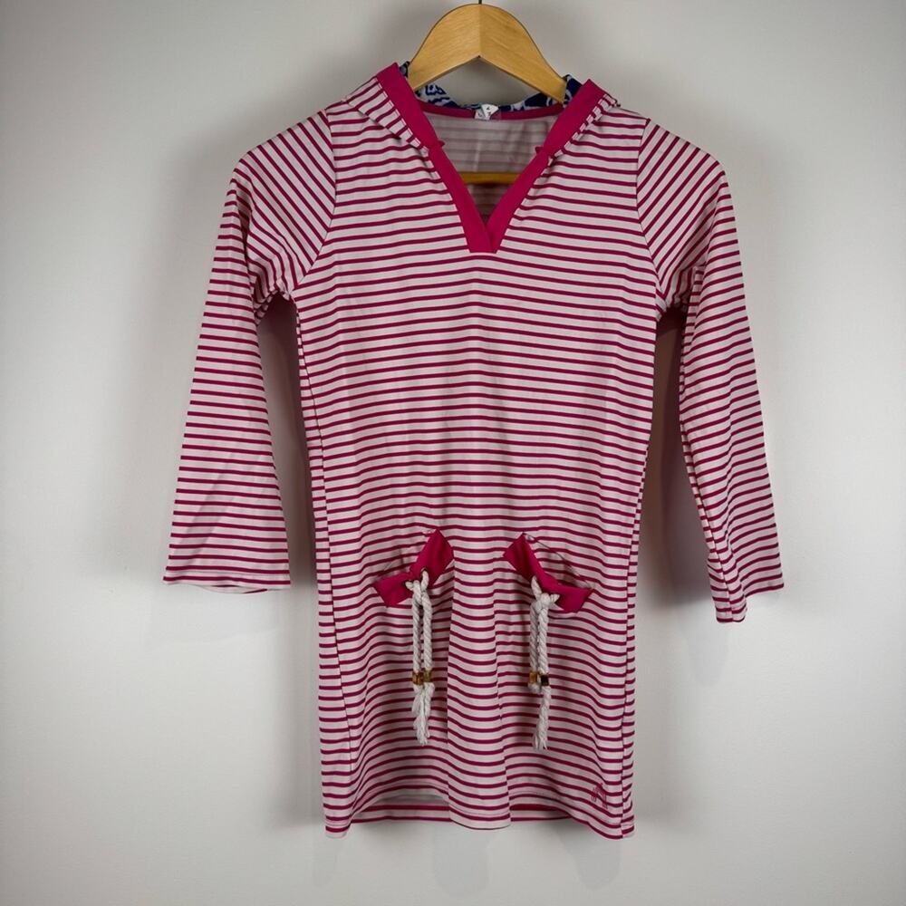 Cabana Life Striped Pink and White Hooded Swimsuit Material Coverup ~ 10